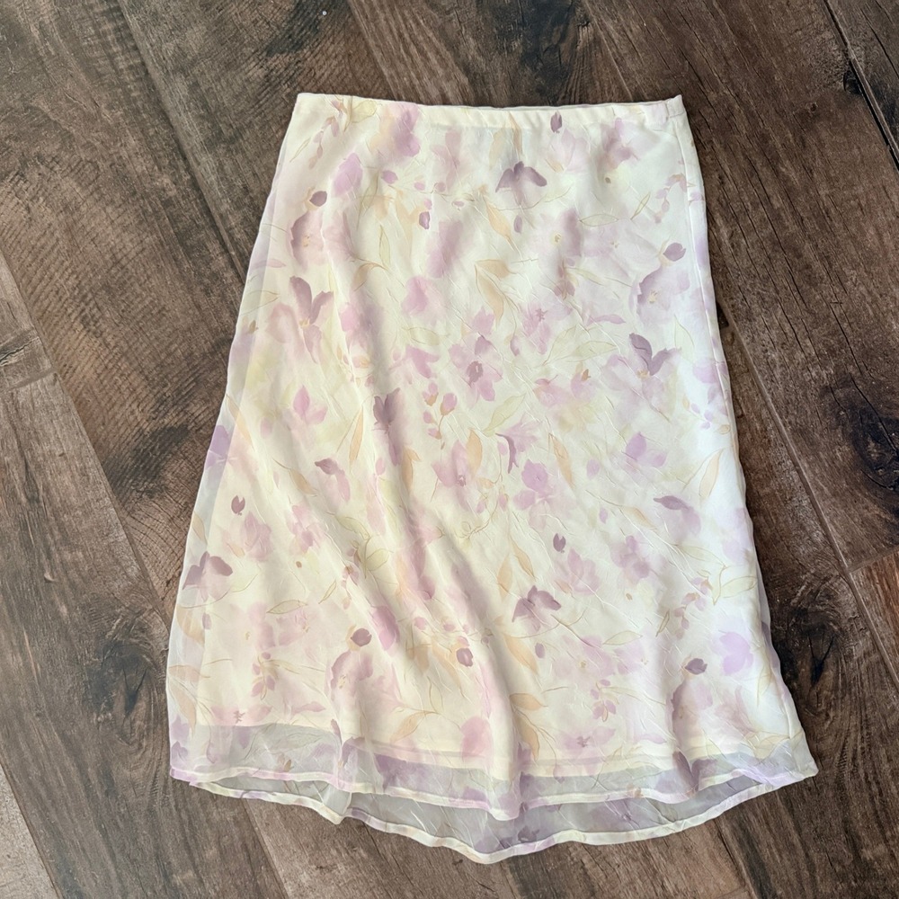 Sigrid Olsen Sport Vintage Women Pastel Floral Chiffon Midi Skirt,M